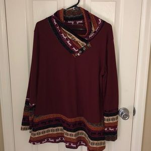 Burgundy deer and snowflake tunic sz XL